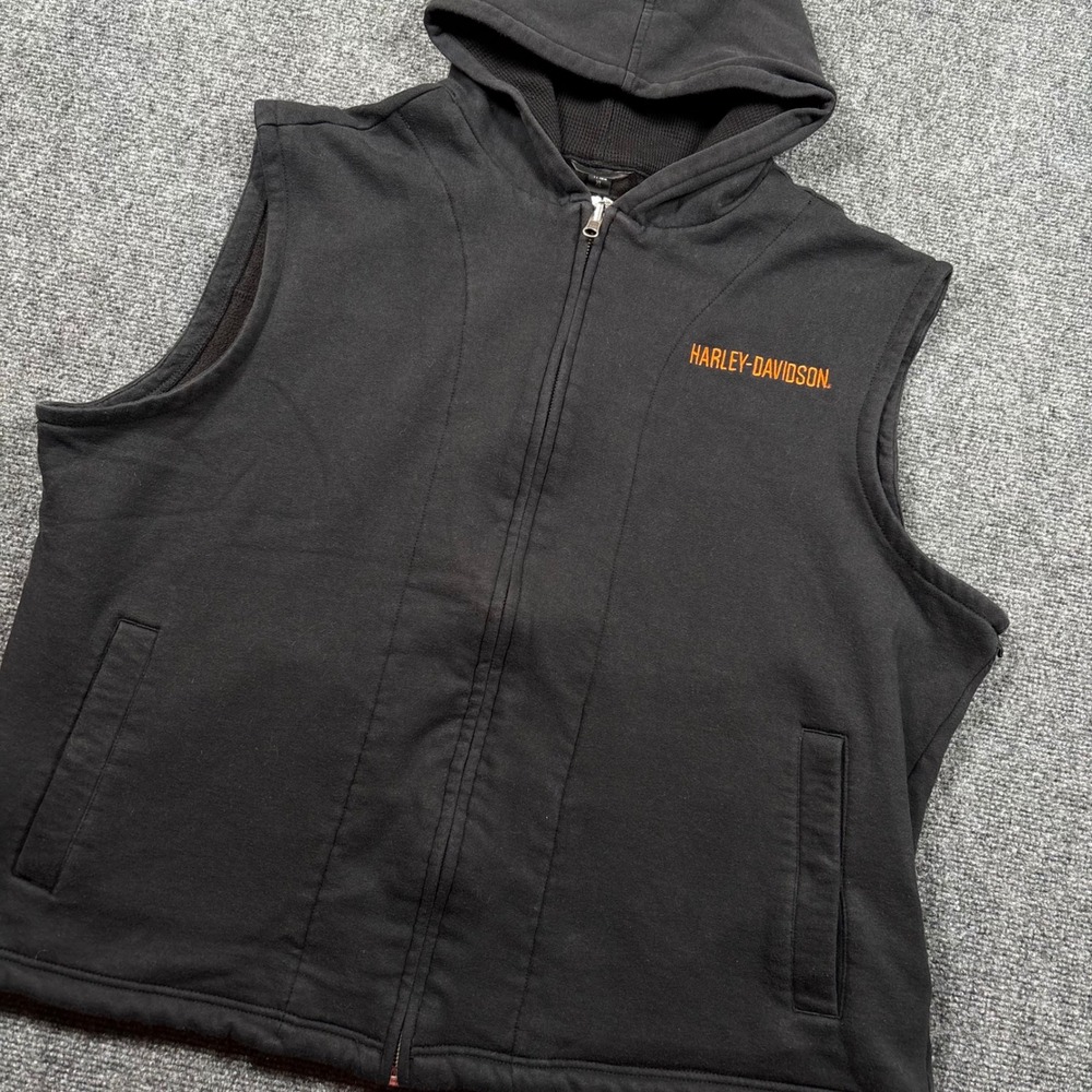 Harley-Davidson Sleeveless Hoodie Womens XL Tall Black Zip Vest 97410-08VL